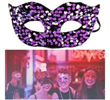Mor Renk Arkadan Lastikli Pul Payet İşlemeli Balo After Parti Maskesi