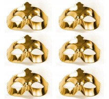 Altın Metalize Renk Düz Balo Parti Maskesi 6 Adet