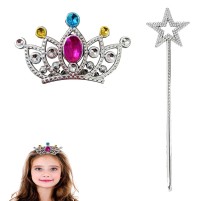 Çocuklar İçin Taraklı Prenses Tacı ve Prenses Yıldız Asa Seti Gümüş