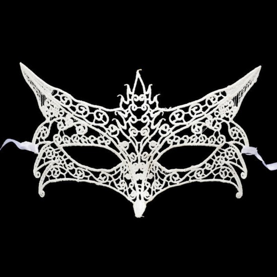 toptan-xml-dropshipping-Beyaz Renk Dantel Kesim Dantel İşlemeli Balo Parti Maskesi 7 No
