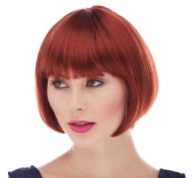 Kızıl Renk Düz Kesim Astarlı Küt Parti Peruğu
