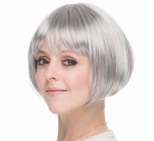 Gri Gümüş Renk Düz Kesim Astarlı Küt Parti Peruğu