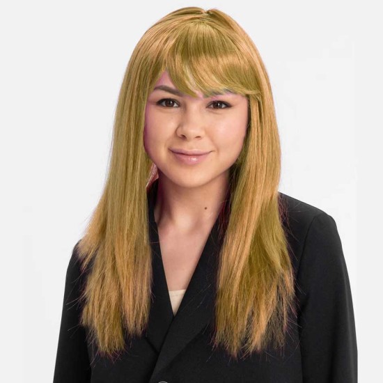 toptan-xml-dropshipping-Altın Renk Düz Kesim İçi Astarlı Uzun Parti Peruğu Takma Saç