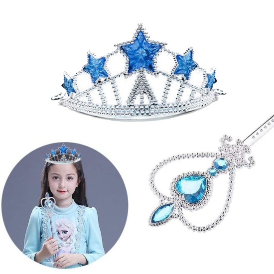 toptan-xml-dropshipping-Karlar Ülkesi Elsa Yıldız Mavi Taç ve Elsa Asa Seti 2 Parça
