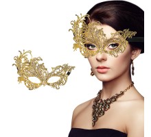 Altın Renk Dantel Maske Dantelli Parti Maskesi 16 No