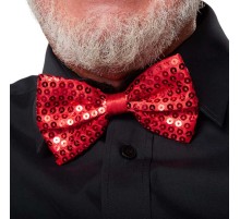 Gece Işıltısı Kırmızı Payetli Pullu Papyon 7x2 cm