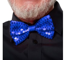 Gece Işıltısı Mavi Payetli Pullu Papyon 7x2 cm