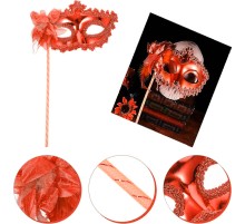 Kırmızı Işıltılı Tutmalı Fotoğraf Çekimi Maskesi 18x29 cm