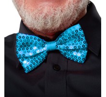 Gece Işıltısı Açık Mavi Turkuaz Payetli Pullu Papyon 7x2 cm