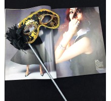 Lüks Taşlı Saplı Maskeli Balo Maskesi Siyah Renk 35 cm