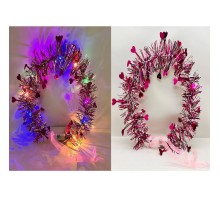 Kalp Püsküllü Gece Parıltısı 3 Modlu LED li Işıklı Taç Fuşya Renk