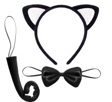 Sevimli Kedi Kostüm Seti Kulak Papyon Kuyruk Beyaz Renk