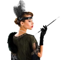 1920'ler Gatsby Aksesuar Seti – Siyah Charleston Saç Bandı & Sigaralık