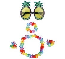 Renkli Ananas Gözlük, Taç, Kolye ve Bileklik Seti