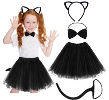 Beyaz Kulaklı Kedicik Kostüm Seti (Tütü, Taç, Papyon, Kuyruk)