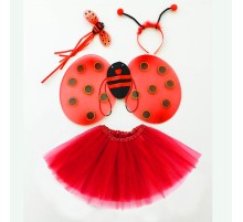 Kırmızı Uğur Böceği Ateş Böceği Kostüm Seti - (Tütü, Kanat, Taç, Asa)