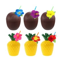 Ananas & Hindistan Cevizi Tasarımlı Pipetli Bardak Seti (6 Adet)