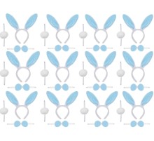 Mavi Tavşan Kostüm Seti – Taç Papyon Ponpon 12 li Paket