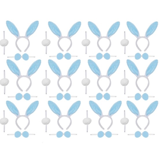 toptan-xml-dropshipping-Mavi Tavşan Kostüm Seti – Taç Papyon Ponpon 12 li Paket