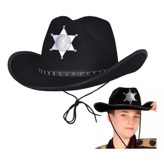 toptan-xml-dropshipping-Kovboy Şerif Şapkası Siyah 12 Adet - Kostüm Parti ve Gösteri Şapkası