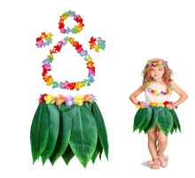 Çocuk Hawaii Kostüm Seti - Yaprak Etek & Hawaii Set - 5 Parça