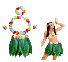 Yetişkin Hawaii Kostüm Seti - Yaprak Etek & Hawaii Set - 5 Parça