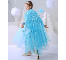 Karlar Ülkesi Elsa Frozen Mavi Pelerin 80 Cm Kar Desenli Çocuk Pelerini Taç Hariç