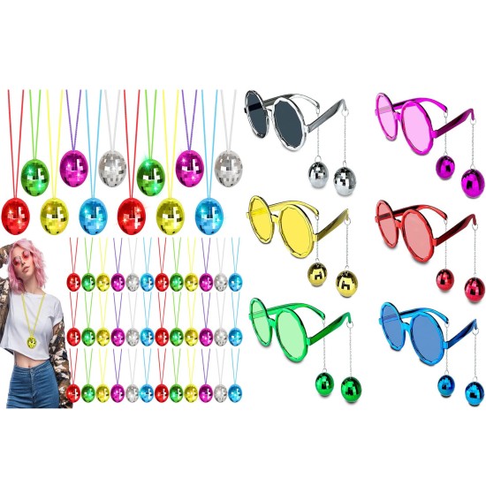toptan-xml-dropshipping-12 Parça Renkli Disko Toplu Retro Parti Seti – 6 Kolye + 6 Gözlük