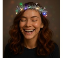 Kalp Püsküllü Gece Parıltısı 3 Modlu LED'li Işıklı Taç Gümüş Renk