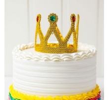 Altın Işıltılı Pasta Tacı Pasta Üstü Taç Plastik Malzeme 8x8 cm