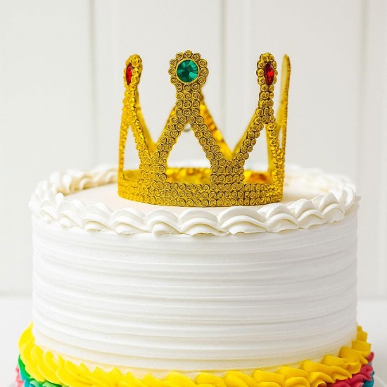 toptan-xml-dropshipping-Altın Işıltılı Pasta Tacı Pasta Üstü Taç Plastik Malzeme 8x8 cm