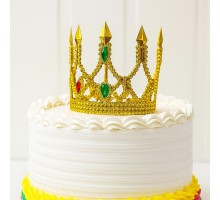 Altın Işıltılı İnce Pasta Tacı Pasta Üstü Taç Plastik Malzeme 8x8 cm