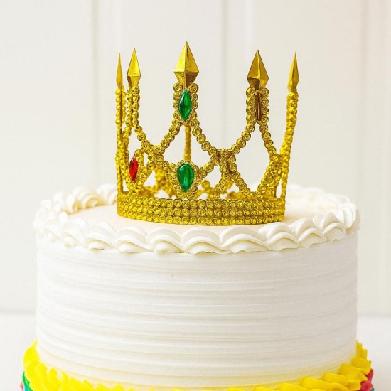 toptan-xml-dropshipping-Altın Işıltılı İnce Pasta Tacı Pasta Üstü Taç Plastik Malzeme 8x8 cm