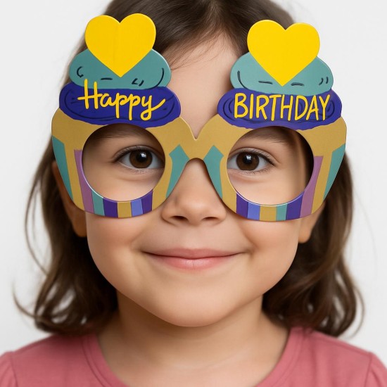 toptan-xml-dropshipping-Cupcake Temalı Doğum Günü Renkli Karton Happy Birthday Gözlüğü 6 Adet