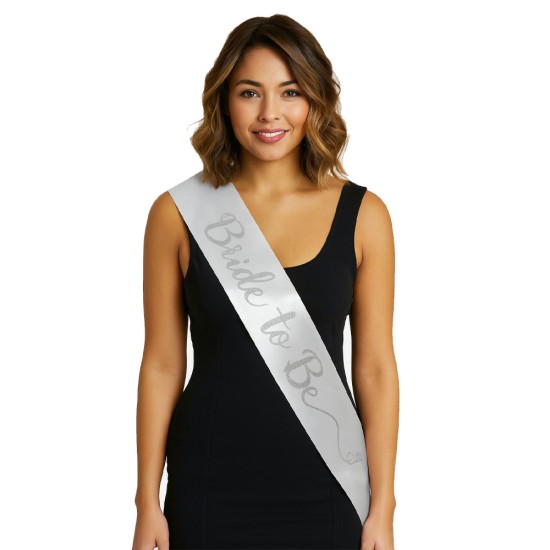 toptan-xml-dropshipping-Beyaz Saten Üzerine El Yazısı İtalik Gümüş Bride To Be Kuşağı