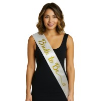 Beyaz Saten Üzerine El Yazısı İtalik Altın Bride To Be Kuşağı