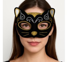 Kadife Dokulu Sim Detaylı Işıltılı Kedi Maskesi Altın Gümüş 20x13 cm