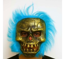 Wild Skull - Bakır Kafatası Turkuaz Saçlı İskelet Maske