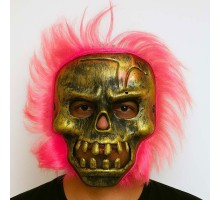 Wild Skull - Bakır Kafatası Pembe Saçlı İskelet Maske