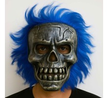 Wild Skull - Gümüş Kafatası Mavi Saçlı İskelet Maske