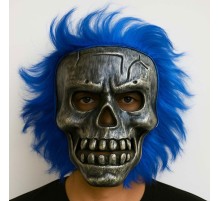 Wild Skull - Gümüş Kafatası Mavi Saçlı İskelet Maske