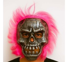Wild Skull - Gümüş Kafatası Pembe Saçlı İskelet Maske