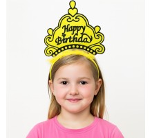 Sarı Happy Birthday Prenses Tacı – Doğum Günü Taç Aksesuarı