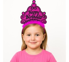 Fuşya Happy Birthday Prenses Tacı – Doğum Günü Taç Aksesuarı