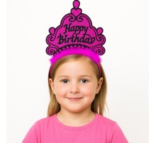 Fuşya Happy Birthday Prenses Tacı – Doğum Günü Taç Aksesuarı