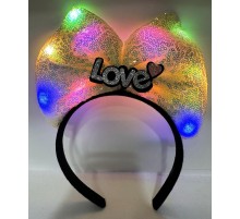 LED Işıklı Love Yazılı Sarı Fiyonk Taç – Kız Çocuk Parti Tacı