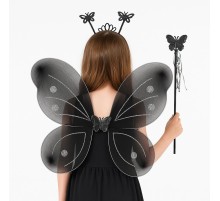 Siyah Kelebek Kız Seti – 50 cm Kelebek Kanadı, Taç ve Asa