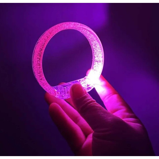 Pembe Led Işıklı Baskı Yapılabilen Pilli Bileklik Bilezik 1,5 cm Genişlik