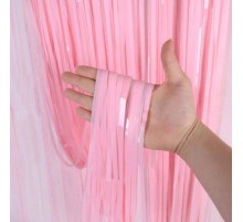 Soft Pembe Püsküllü Kapı Perdesi - Parti, Baby Shower, Cinsiyet Partisi 1x2 m