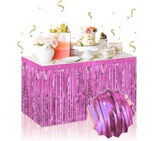 Kendinden Yapışkanlı Pembe Metalize Püsküllü Masa Eteği – 75 x 275 cm Parti Süslemesi
